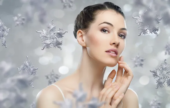 Look, girl, snowflakes, brown hair, charm, brown-eyed