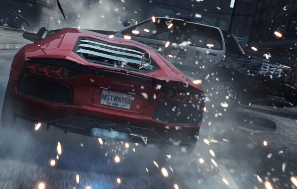 Picture crash, race, chase, sparks, blow, need for speed most wanted 2, Lamborghini LP700-4 Aventador