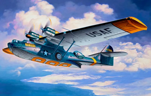 Picture art, airplane, painting, aviation, Consolidadated PBY-5A Catalina