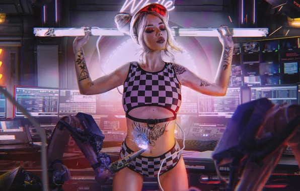 Girl, tattoo, Cyberpunk 2077