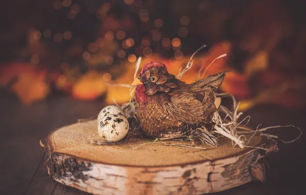 Glare, table, background, bird, toy, eggs, chicken, Easter