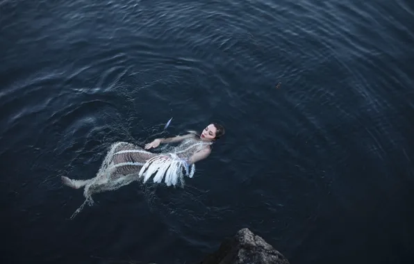 Picture girl, feathers, in the water, Aleah Michele