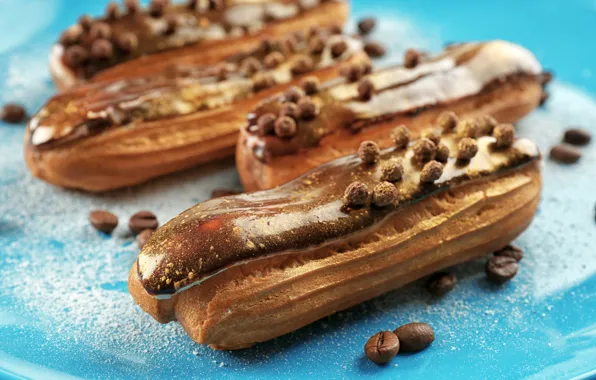 Chocolate, cake, cream, dessert, coffee beans, sweet, eclairs