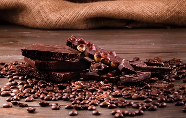 Tile, chocolate, nuts, grain, coffee