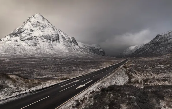 Winter, Scotland, Mountains, Road, Two way ticket