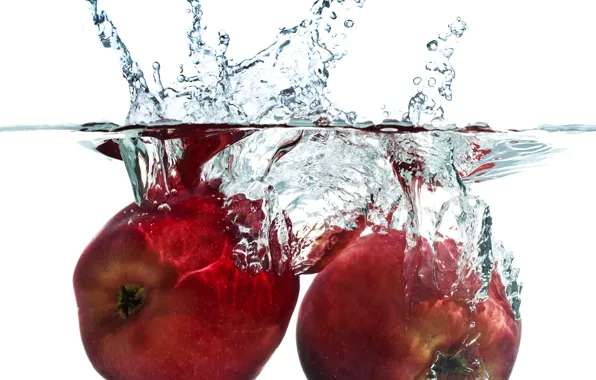 Picture water, apples, splash, white background