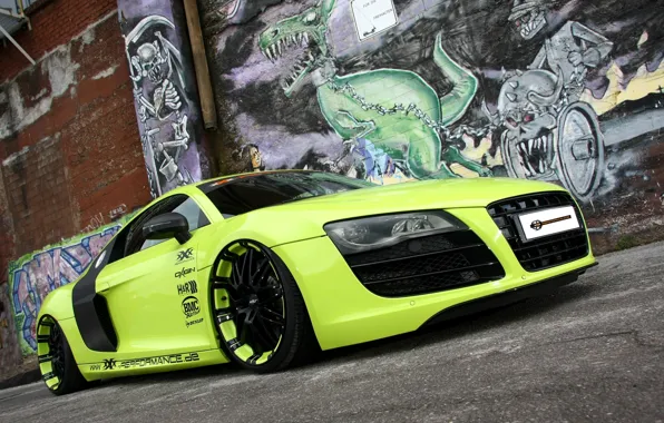 Background, wall, Audi, tuning, Audi, green, supercar, grafiti
