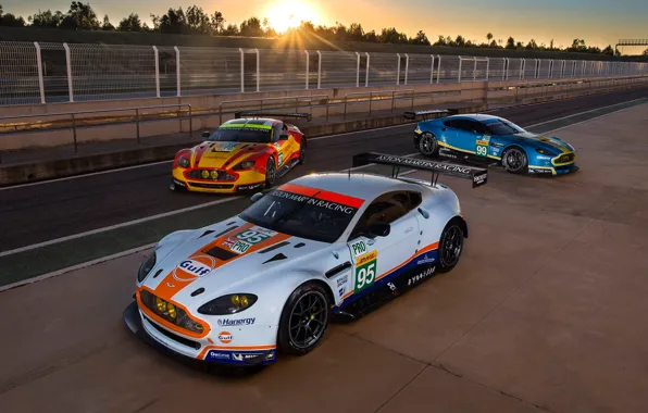 Aston Martin, The sun, Wheel, Machine, Lights, Sport, Spoiler, The fence