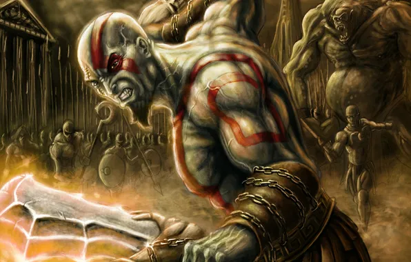 Picture weapons, war, art, attack, Kratos, god of war, Kratos, year of uor