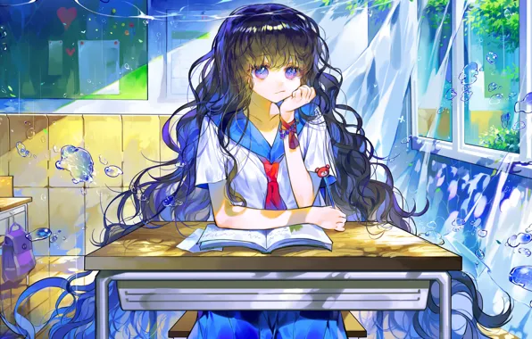 Water, liquid, girl, sitting