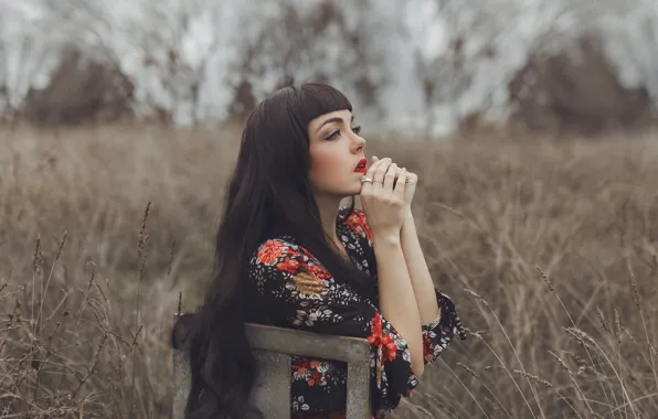 Picture dress, chair, face, field, girl, hands