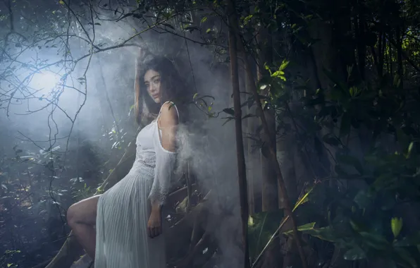 Picture girl, nature, fog