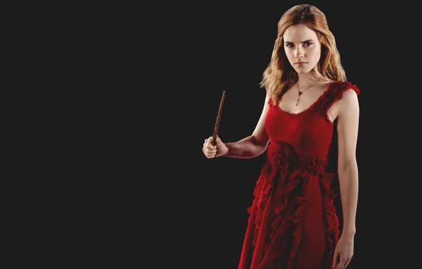 Picture Emma Watson, in red, black background, Hermione Granger