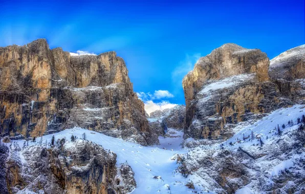 Picture snow, mountains, The Dolomites