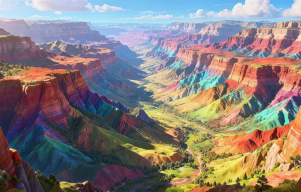 Picture sky, landscape, art, mountains, clouds