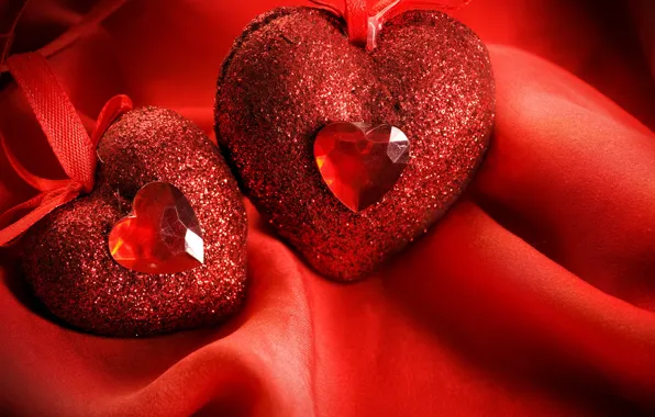 Decoration, love, red, holiday, heart, heart, rhinestones, hearts