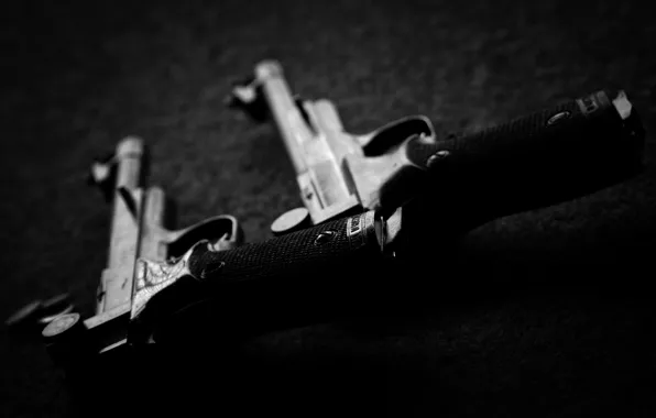 Weapons, guns, black and white photo