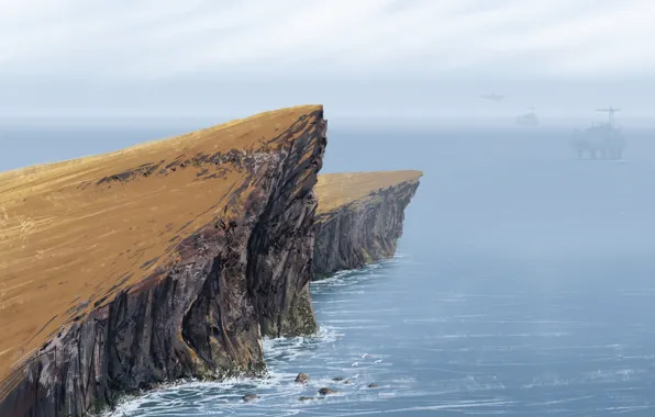 Nature, Sea, Figure, Rocks, Landscape, Landscape, Illustration, Science Fiction