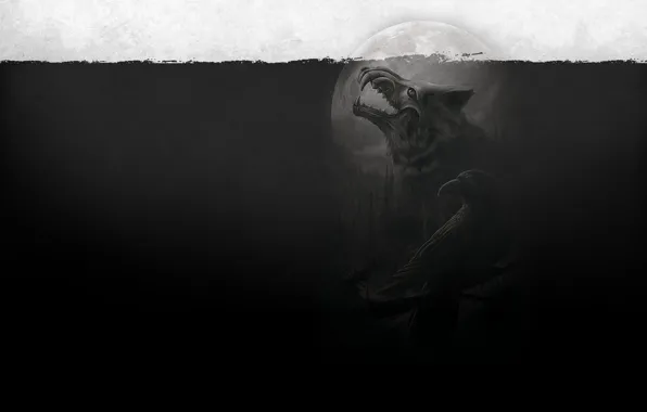 The moon, wolf, Raven