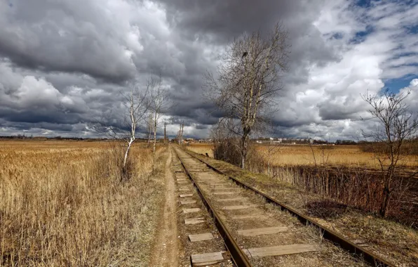 Picture field, the sky, railroad
