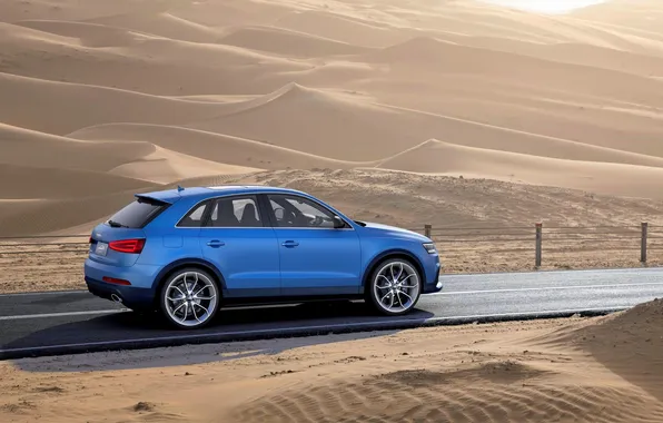Picture Audi, Sand, Road, Blue, Desert, Machine, In Motion