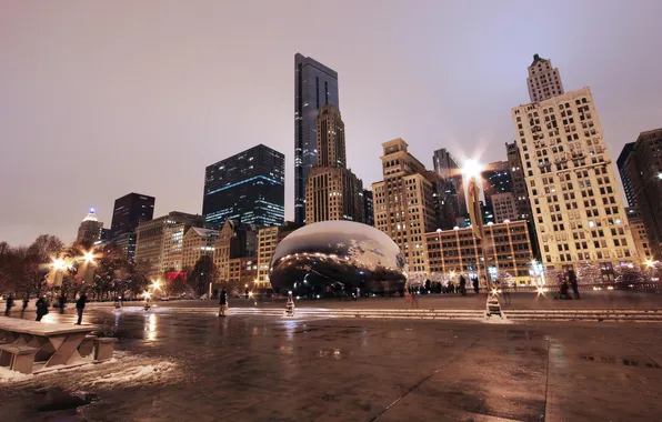 City, lights, skyscrapers, the evening, USA, America, Chicago, Chicago