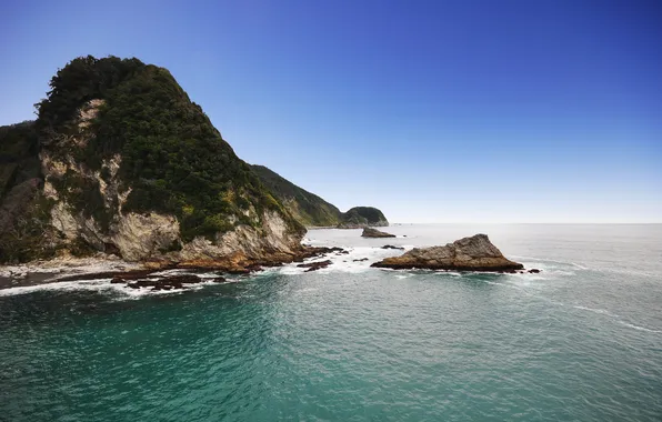 Picture water, rocks, island, New Zealand, New Zeland