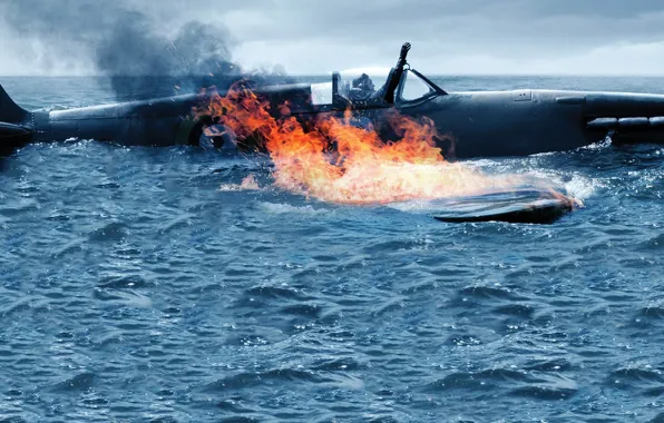 Cinema, fire, flame, soldier, sea, man, airplane, movie