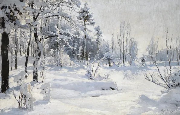 Picture snow, winter nature, 1918, WINTER LANDSCAPE, Andrei Nikolaevich Shilder