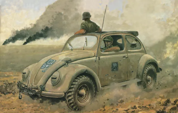 Road, machine, dust, Volkswagen, art, car, German, period