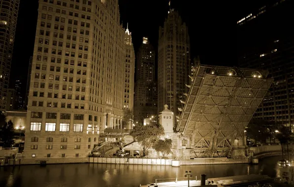 Picture night, bridge, the city, skyscrapers, Chicago, Chicago
