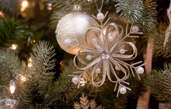Balls, decoration, snowflakes, toy, tree