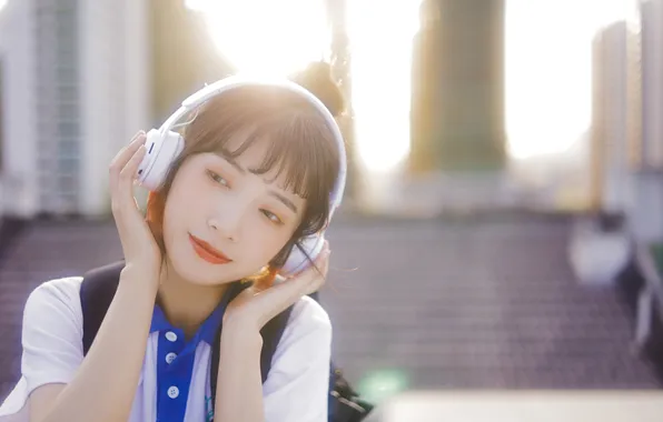 City, Beautiful, Asian, Model, Headphone, Woman, Cute, Pretty