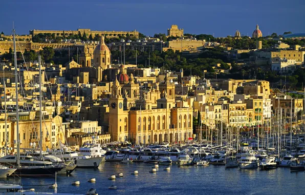 Yachts, boats, pier, Malta, Malta, Vittoriosa