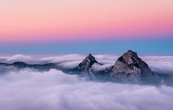 Clouds, sunset, mountains, sunrise, rocks