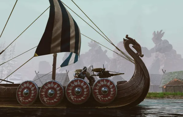 Picture Ship, Sailboat, Warrior, Game, Rune, Shields, Human Head Studios