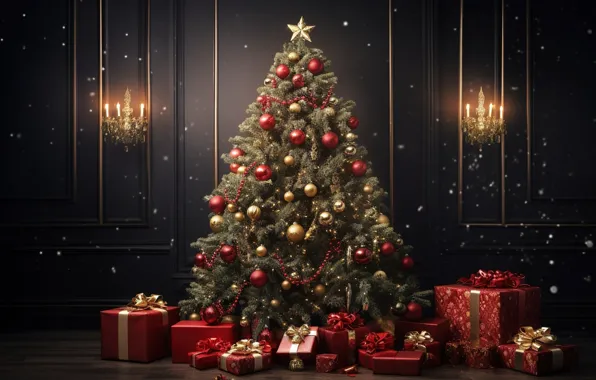 Decoration, room, balls, tree, New Year, Christmas, gifts, new year