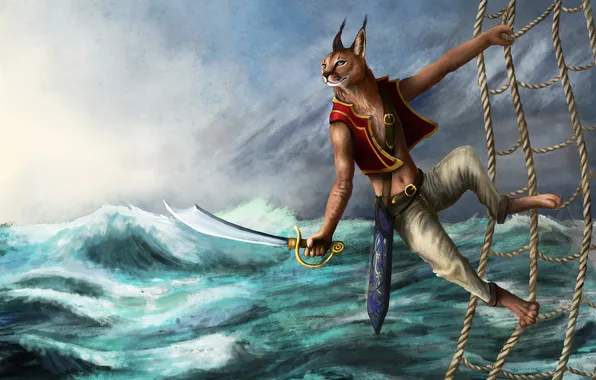 Picture sea, storm, mesh, fantasy, art, pirate, lynx, vest