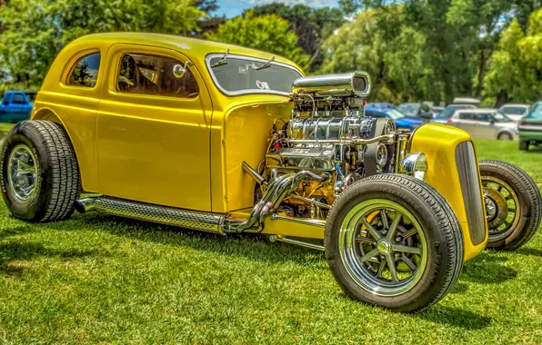 Picture yellow, engine, power, hdr, body, 1934 CHRYSLER COUPE