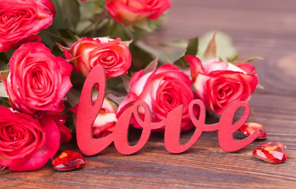 Holiday, Love, roses, Bouquet, Hearts, Valentine's Day