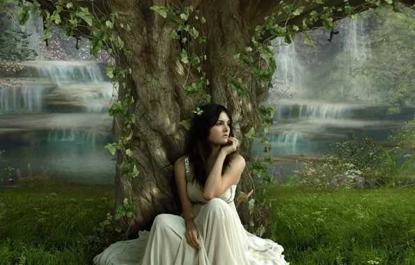Picture girl, tree, dress