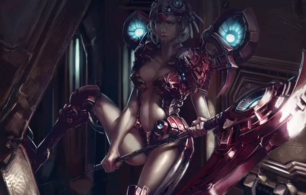 Pose, weapons, Girl, armor, hi-tech