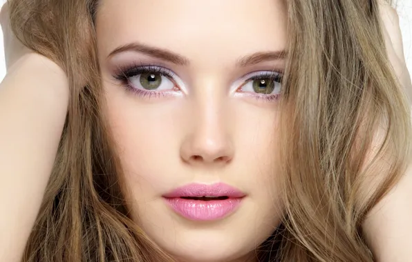 Eyes, look, girl, face, hair, hands, makeup, white background