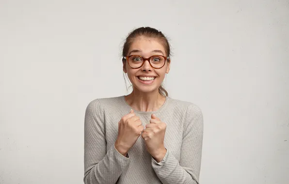 Girl, joy, smile, background, mood, portrait, glasses