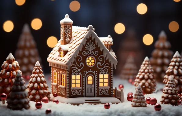 Winter, snow, house, pattern, cookies, Christmas, sweets, New year