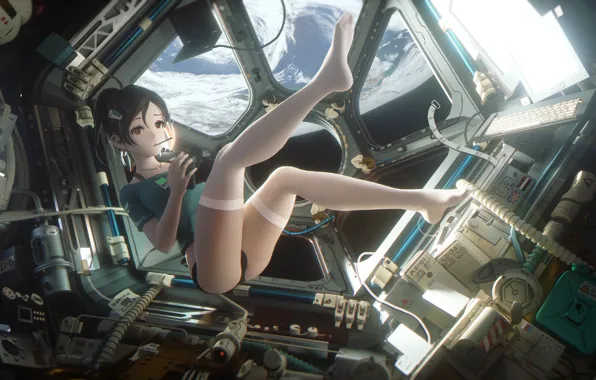 Girl, space, weightlessness