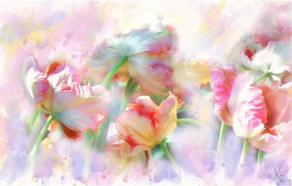 Flowers, graphics, picture, tulips, painting, gently, pastel colors, Wallpaper from lolita777