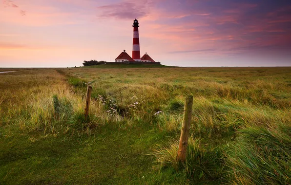 Picture the sky, sunset, the wind, lighthouse, the evening, grass