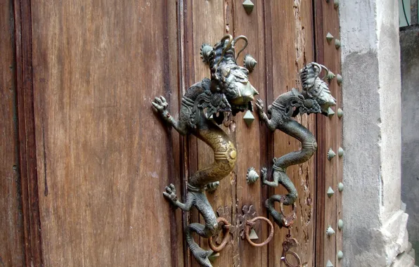 Dragons, door handles, cast