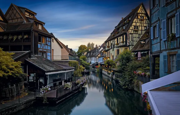 The city, France, home, morning, channel, Colmar